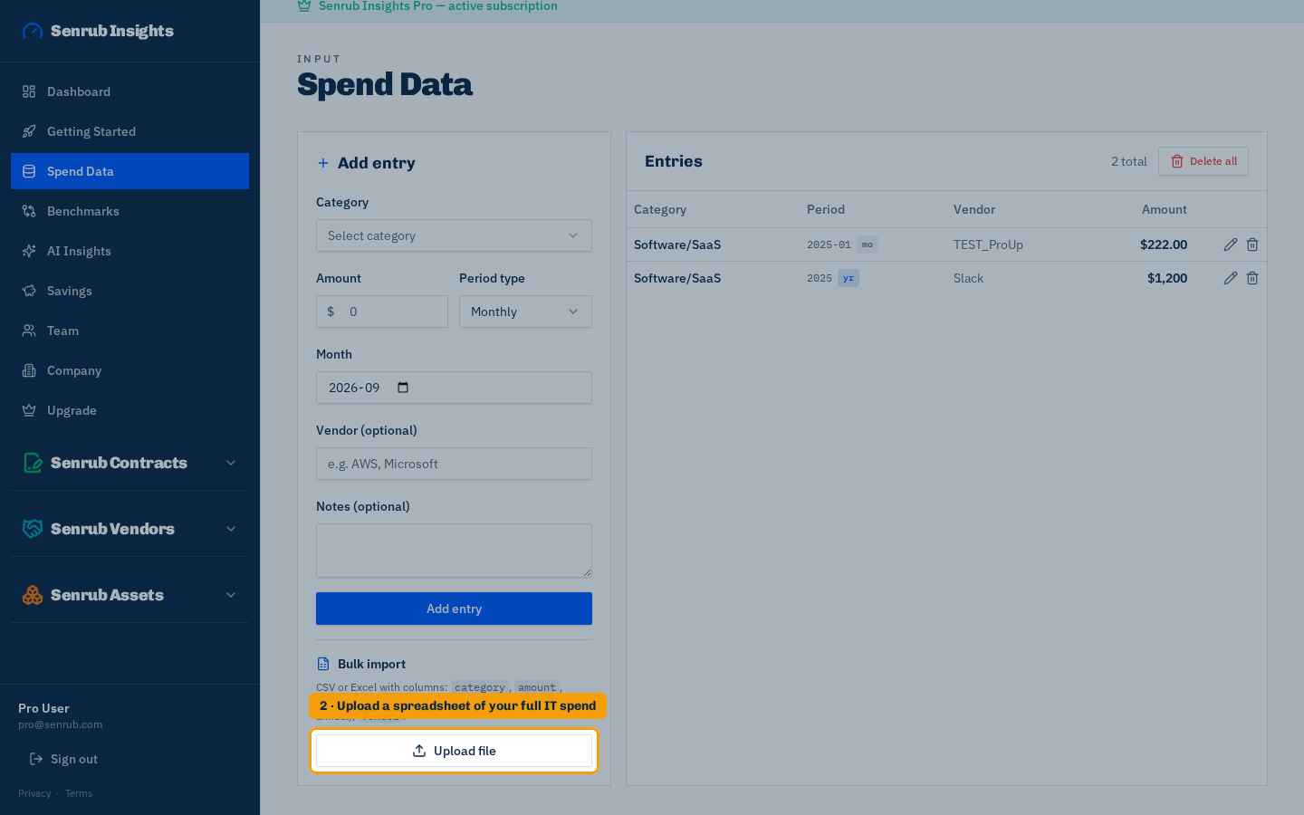 Add your IT spend: where to click in Senrub