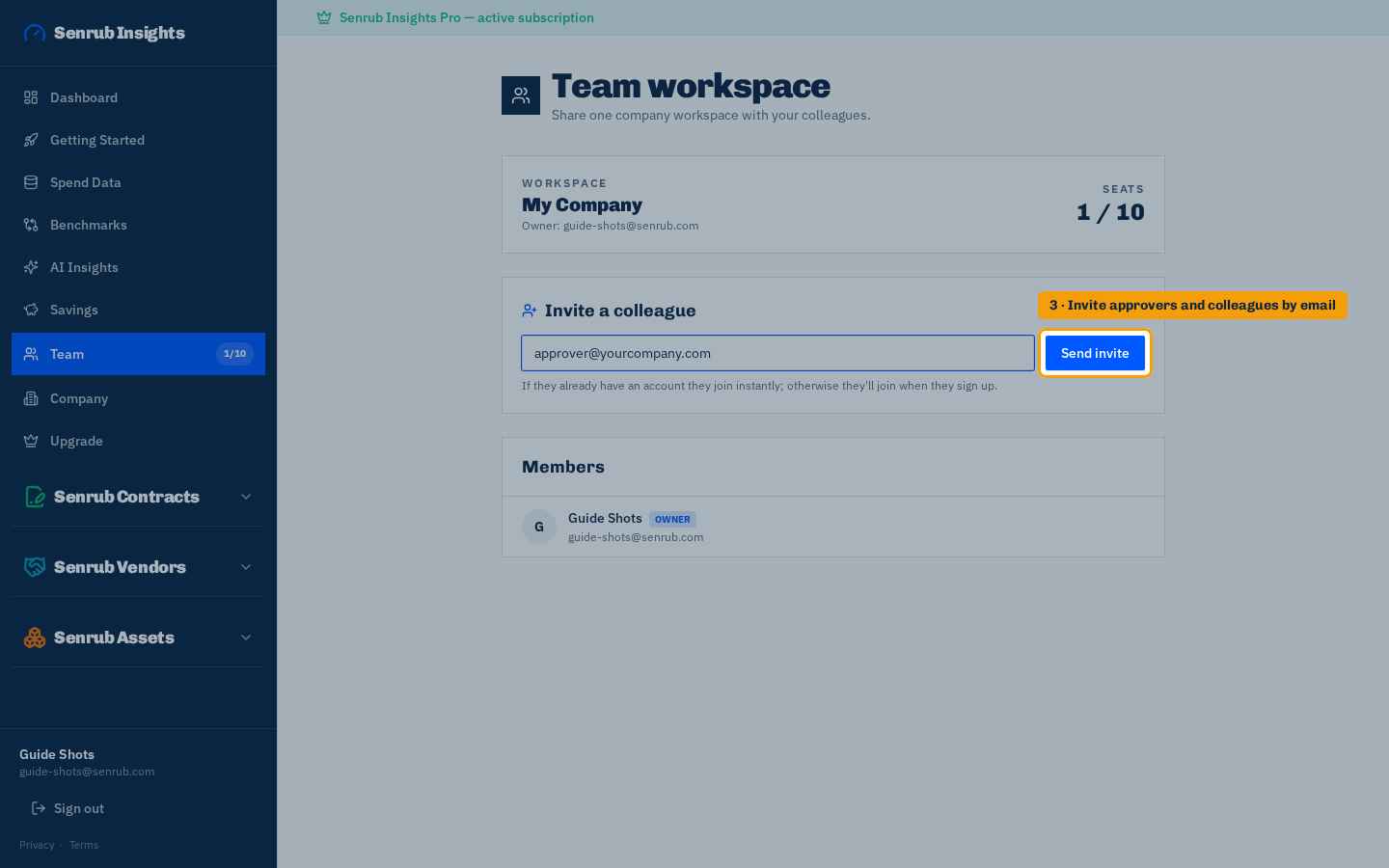Create accounts for your team: where to click in Senrub