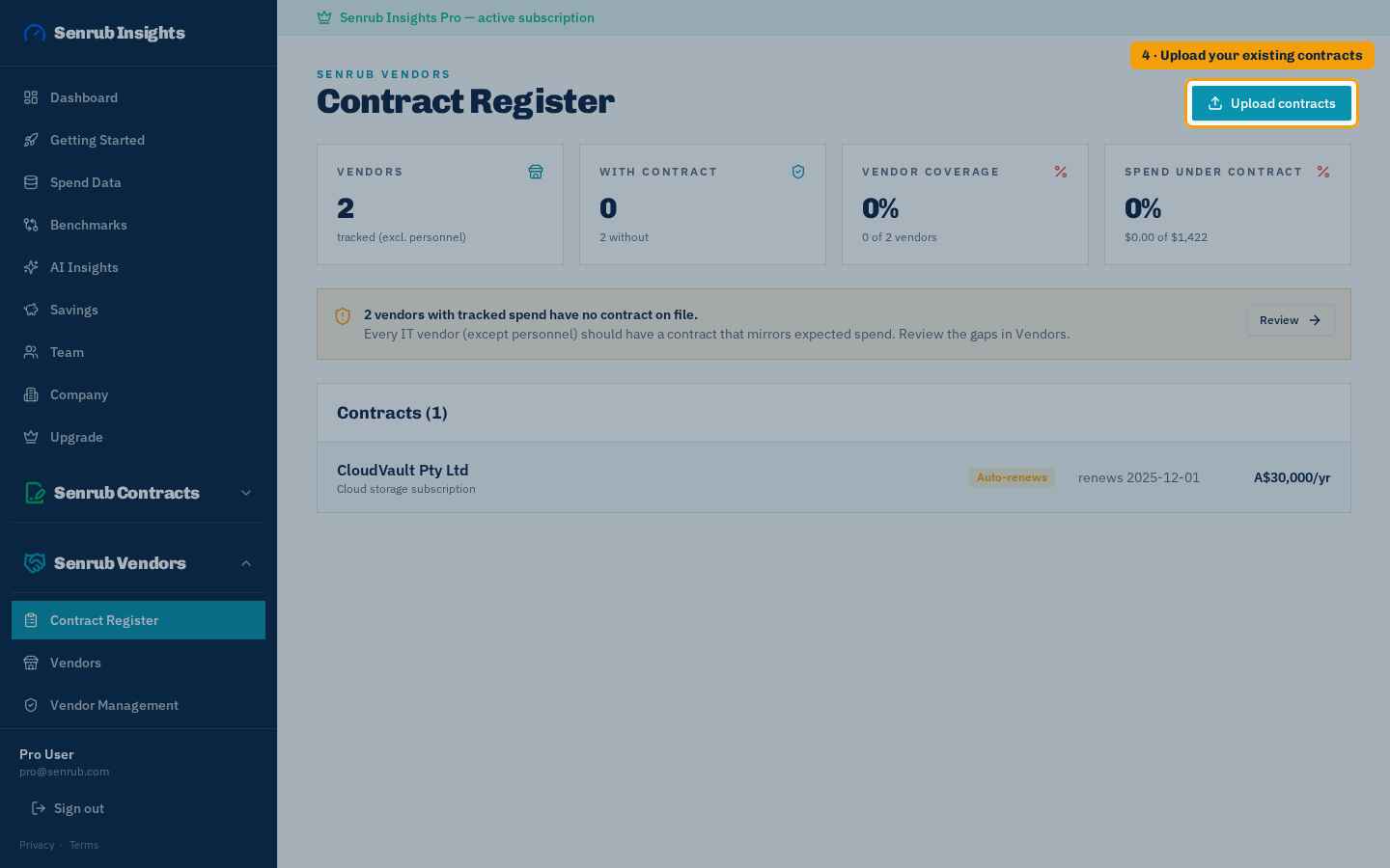 Upload your existing contracts: where to click in Senrub