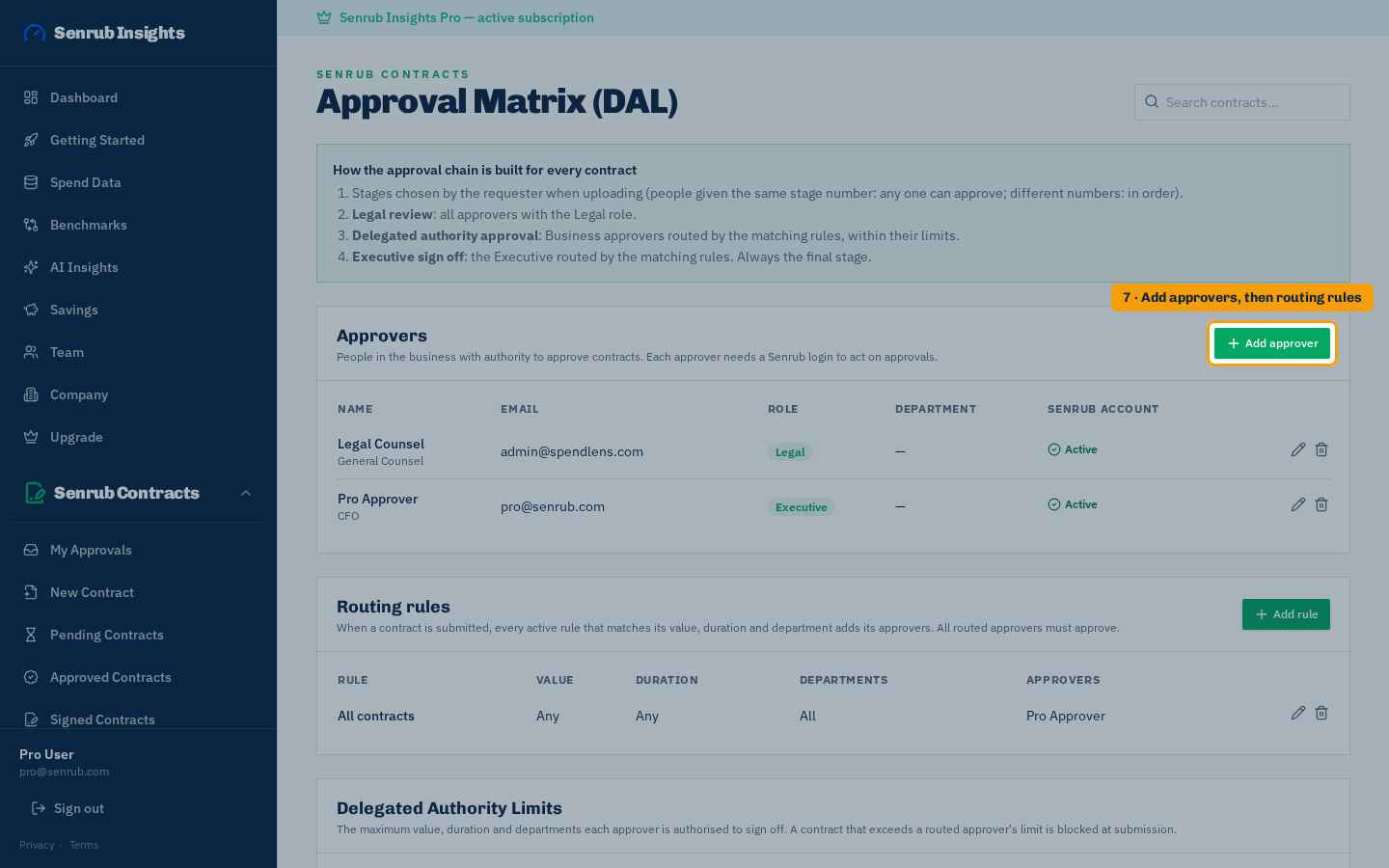Build the approval matrix: where to click in Senrub