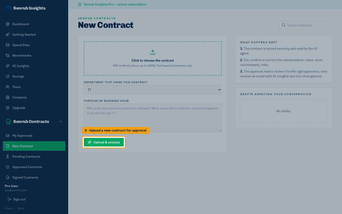 Start approving new contracts: where to click in Senrub
